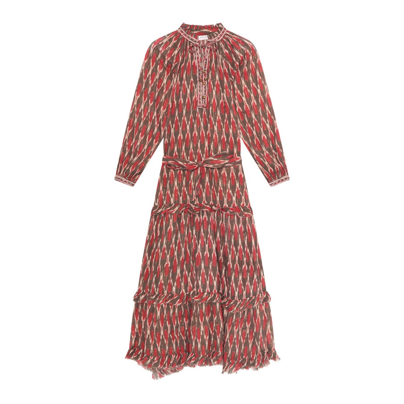 Lou Lou Tiered Hem Dress - Red Brown
