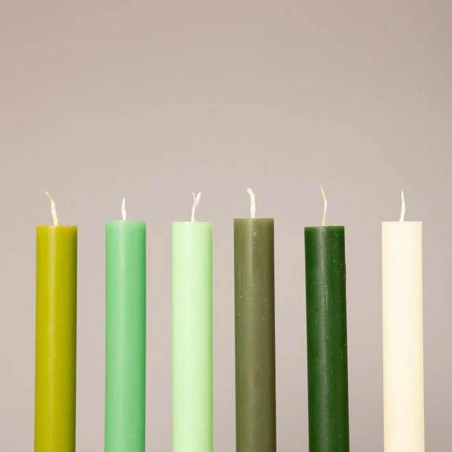 Box Of 12 Dining Candles - Spring Greens