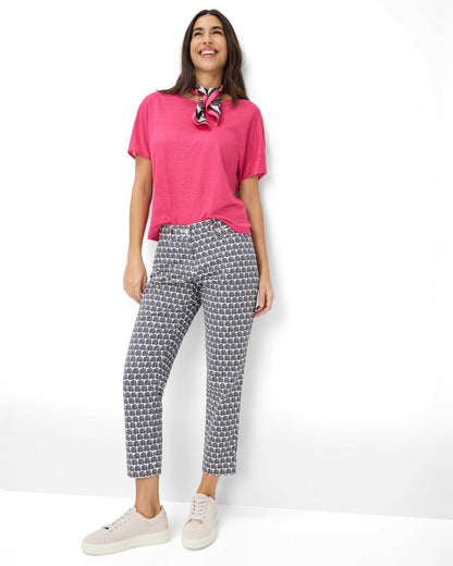 Mara Straight Leg Trousers - Navy/White Fan