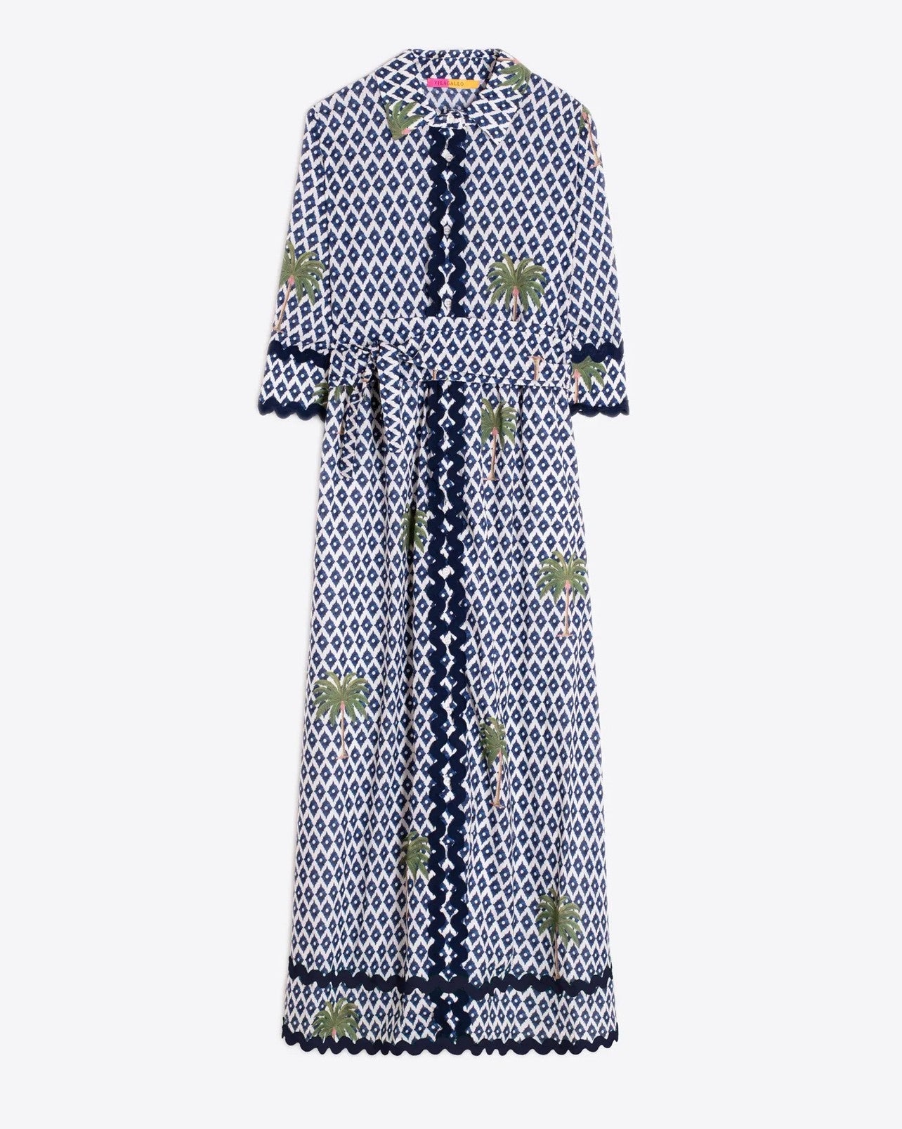 Brenda Ric Rac Printed Shirt Dress - Navy
