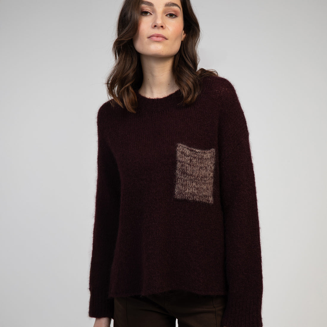 Brinate Contrast Pocket Jumper - Mulberry Chine