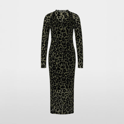 Burnout Animal Print Dress - Olive Drab