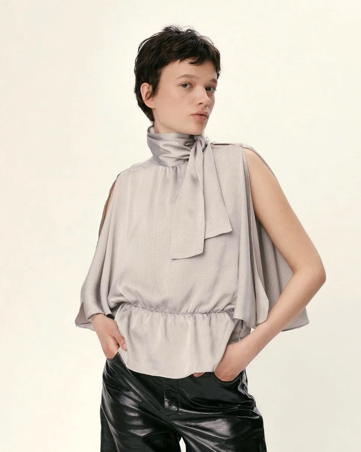 Butterfly Sleeved Blouse - Pearl Grey