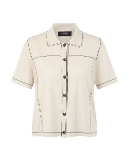 Button Through Knit Polo - Cream
