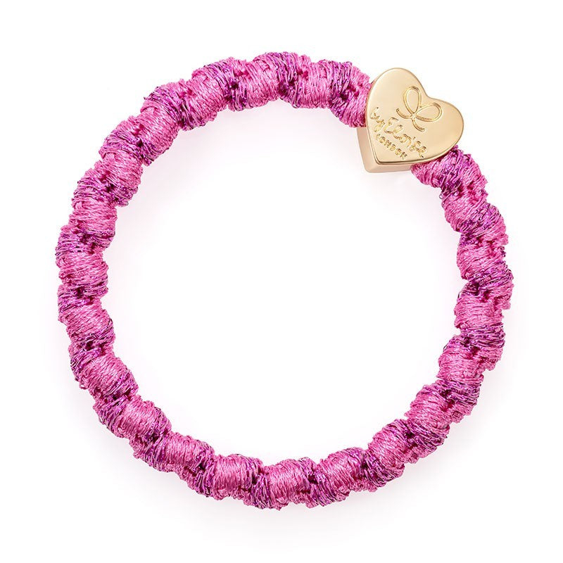 Gold Heart Woven Hairband - Bubblegum Pink