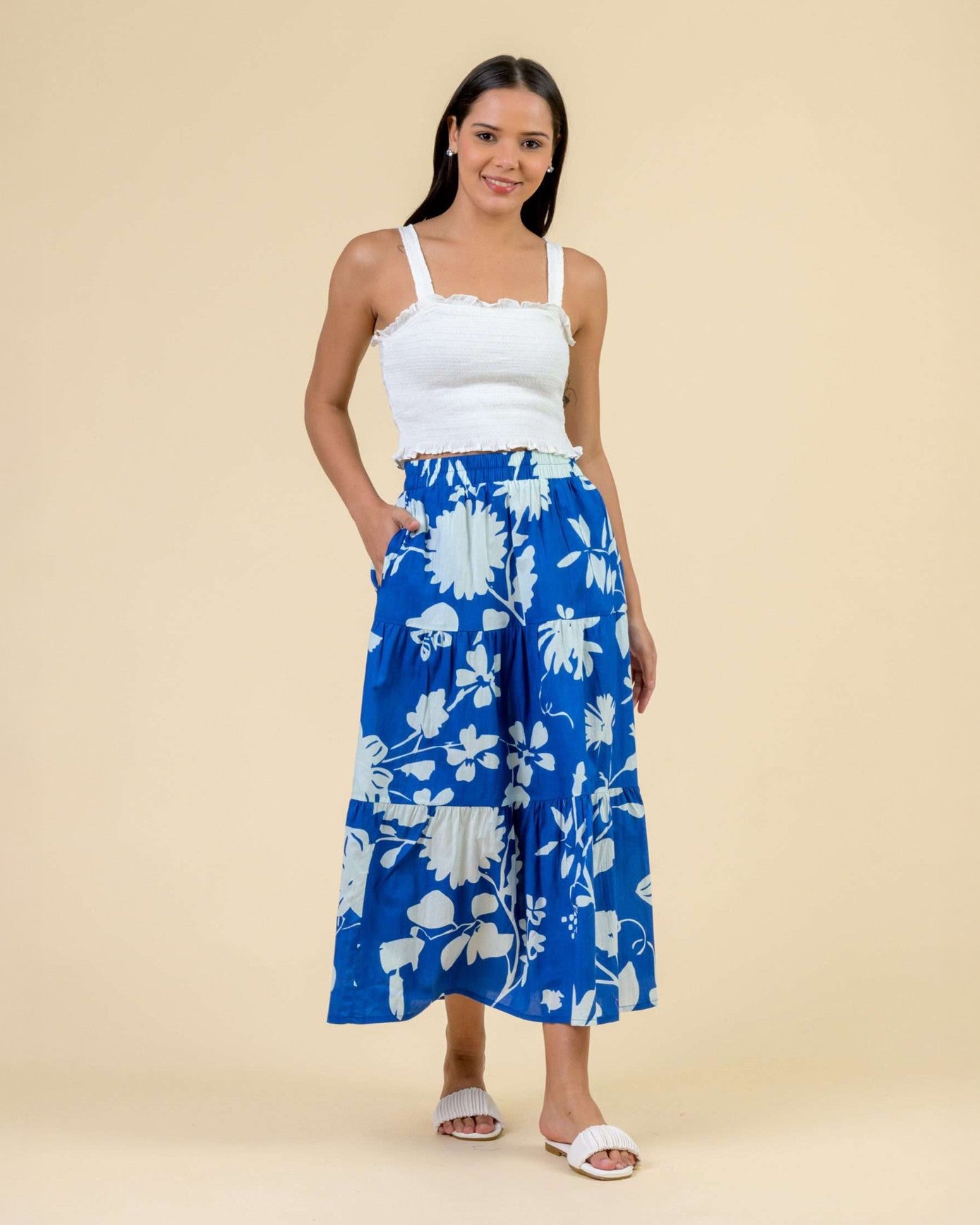 Cady Long Skirt - Floral Blue