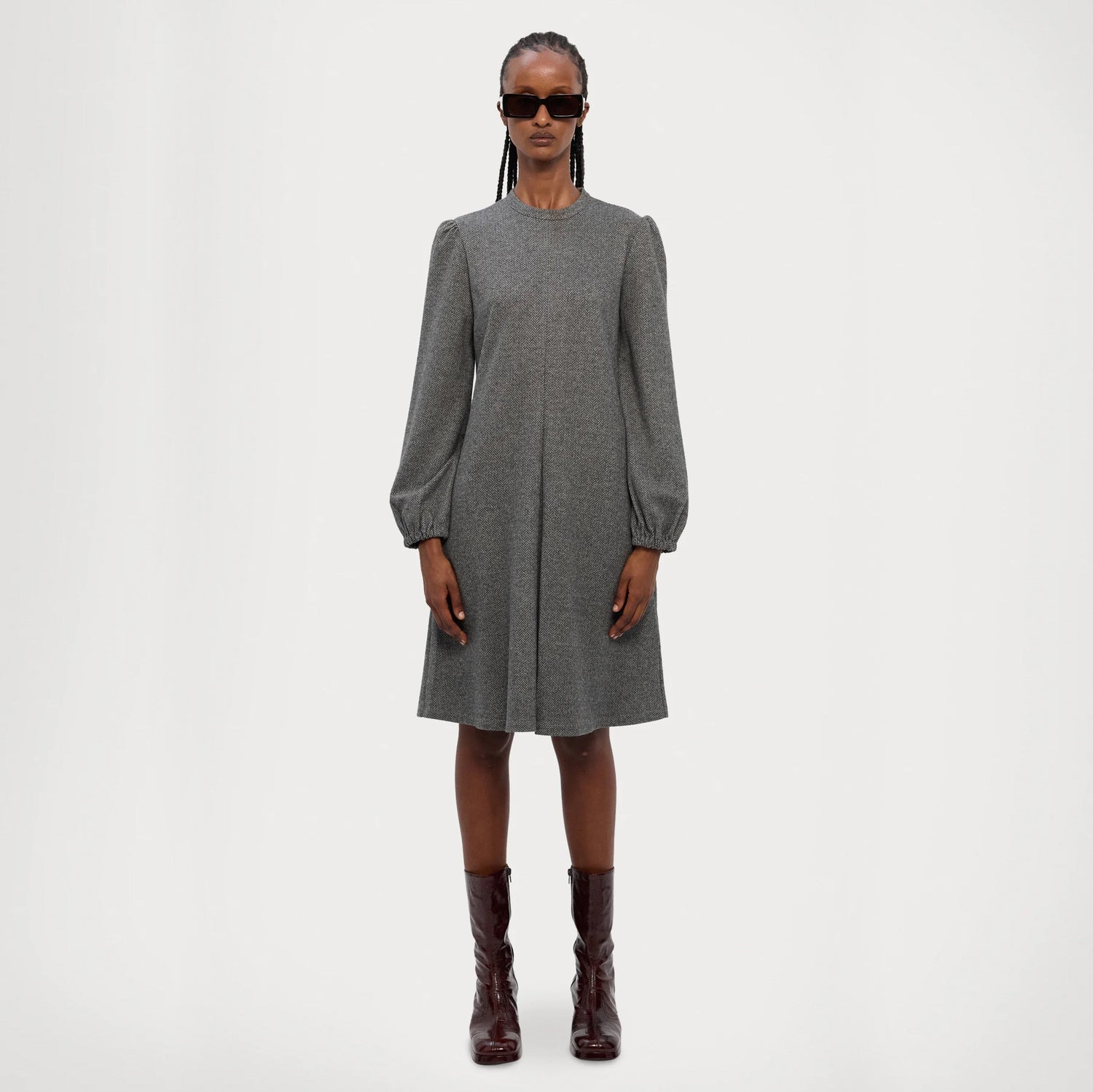 Canard Herringbone Jersey Dress - Medium Grey