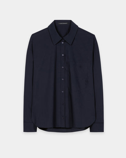 Cashmere/Silk Polo Shirt With Removable Collar - Smoky Blue