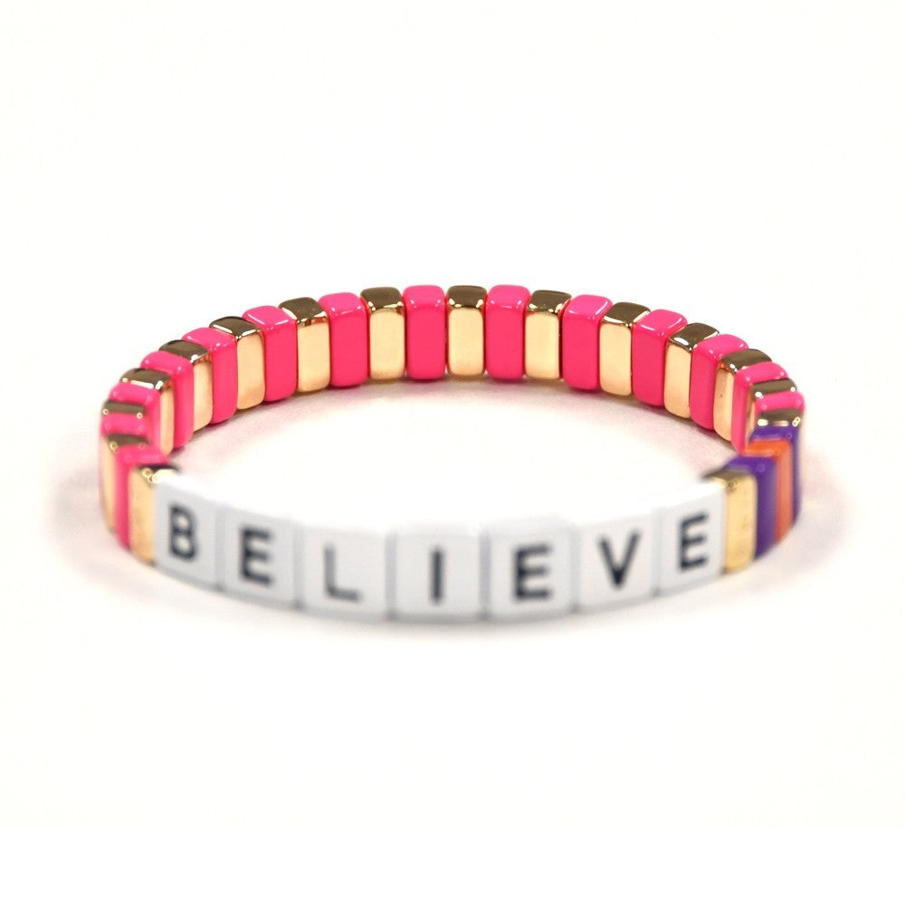 Charity Believe Bracelet - White/Pink/Gold