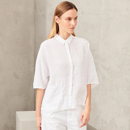 Pocket Detail Linen Shirt - White