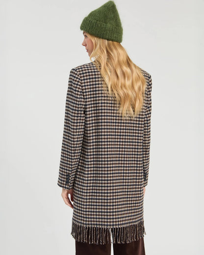 Checked Fringed Coat - Navy Check