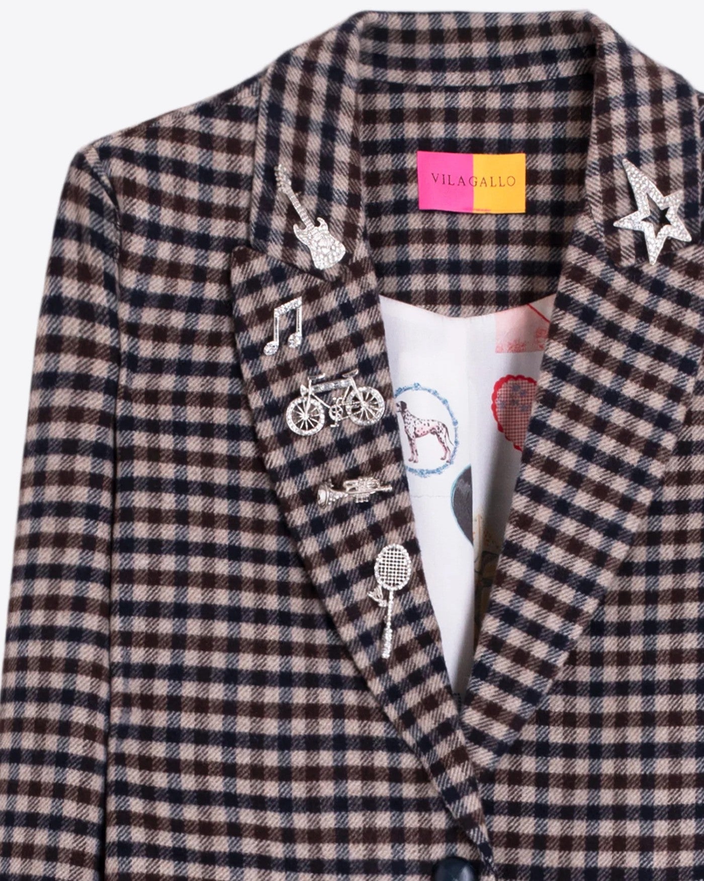 Checked Fringed Coat - Navy Check