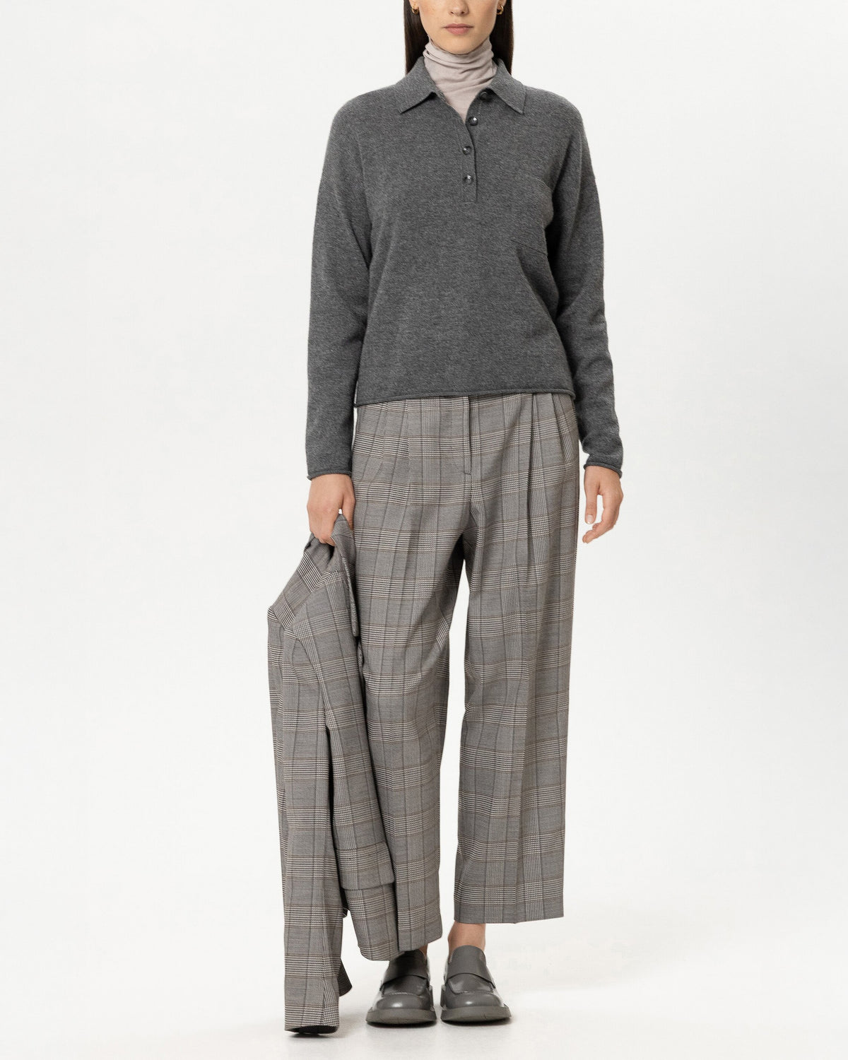 Check Tapered Trousers - Heather Grey