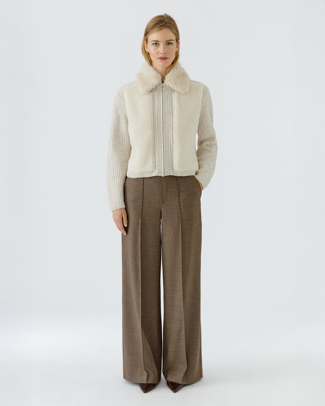 Check Wide Leg Trousers - Brown