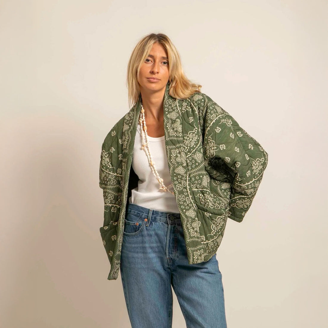 Chicago Bandana Print Jacket - Khaki