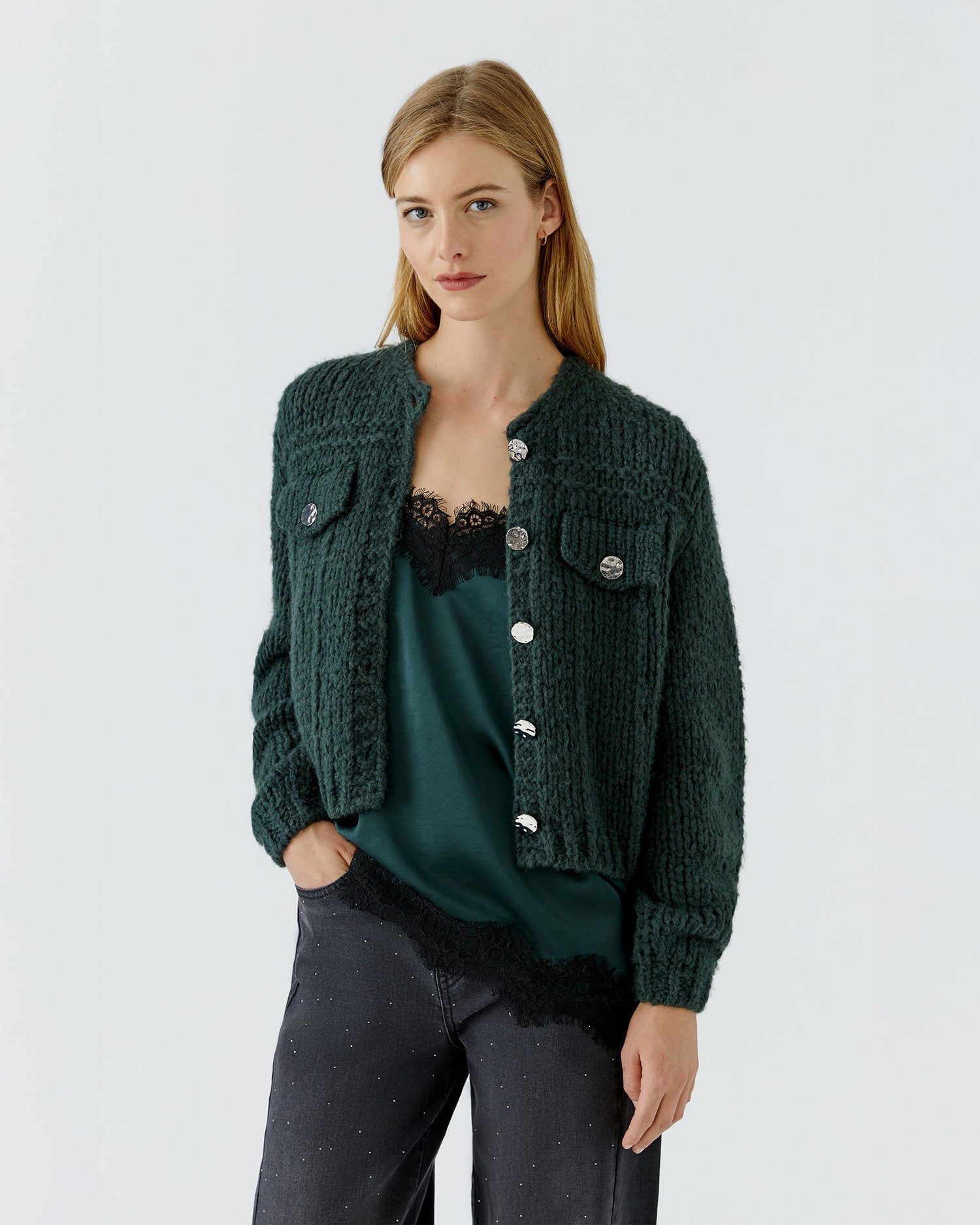 Chunky Knit Cardi - Scarab Green