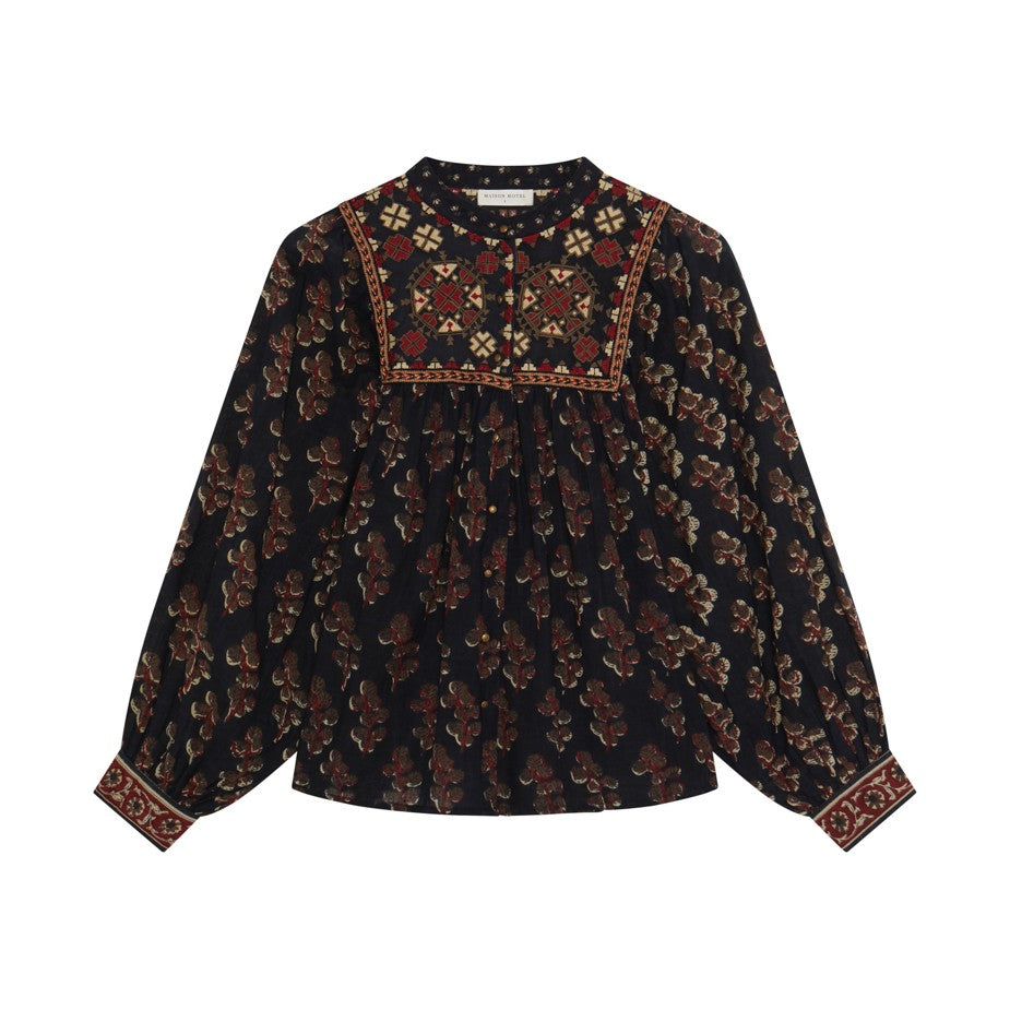 Scarlet Embroidered Yoke Blouse - Black Coffee