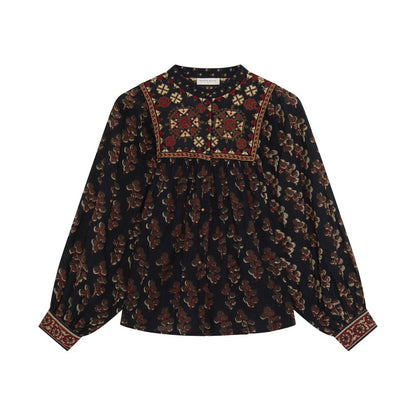 Scarlet Embroidered Yoke Blouse - Black Coffee