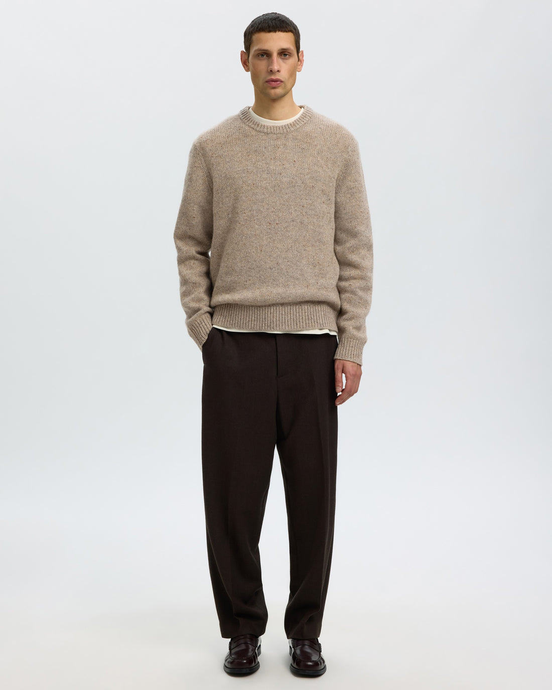 Cody Long Sleeve Knit Crew Neck - Oatmeal Neps