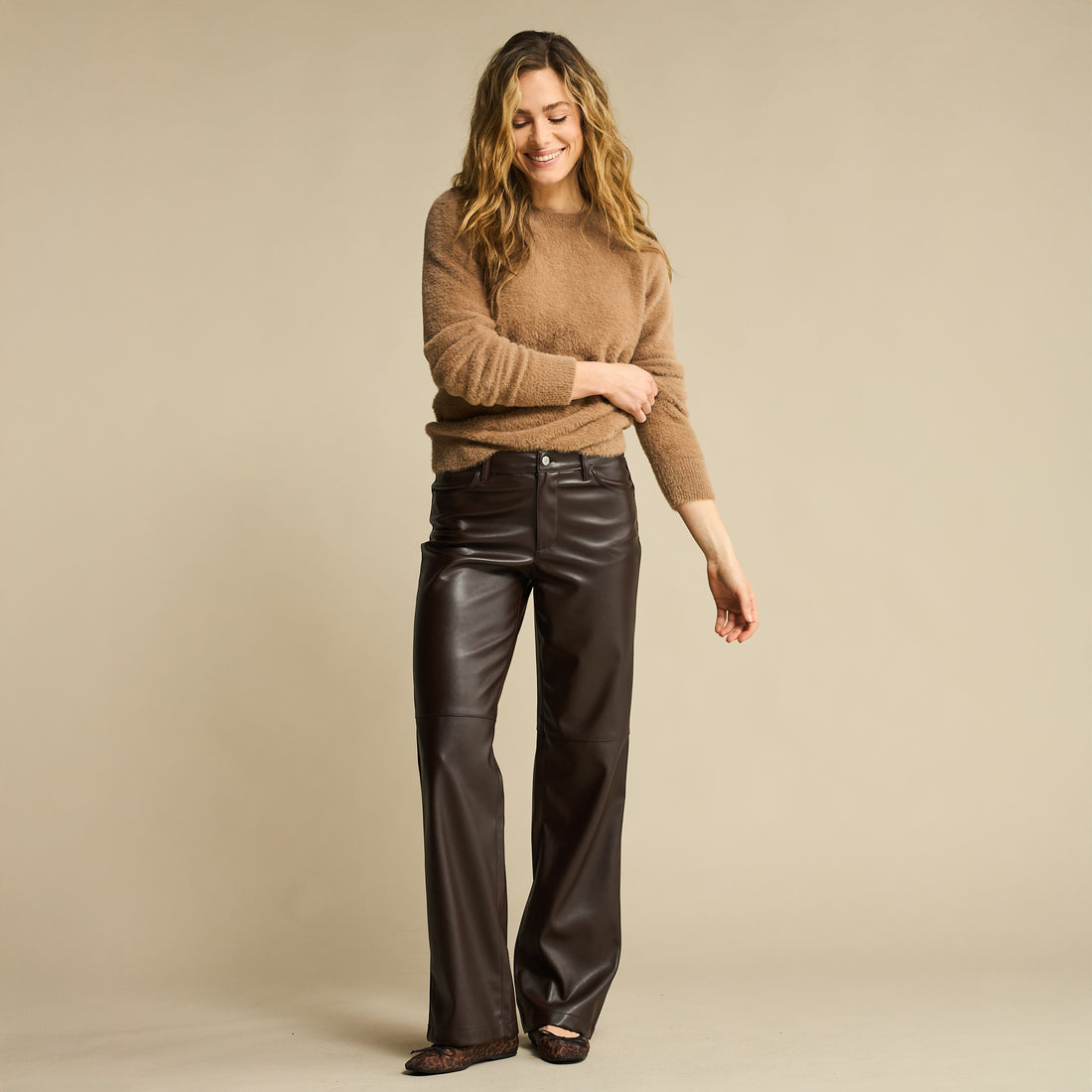 Colette Faux Leather Trousers - Brown