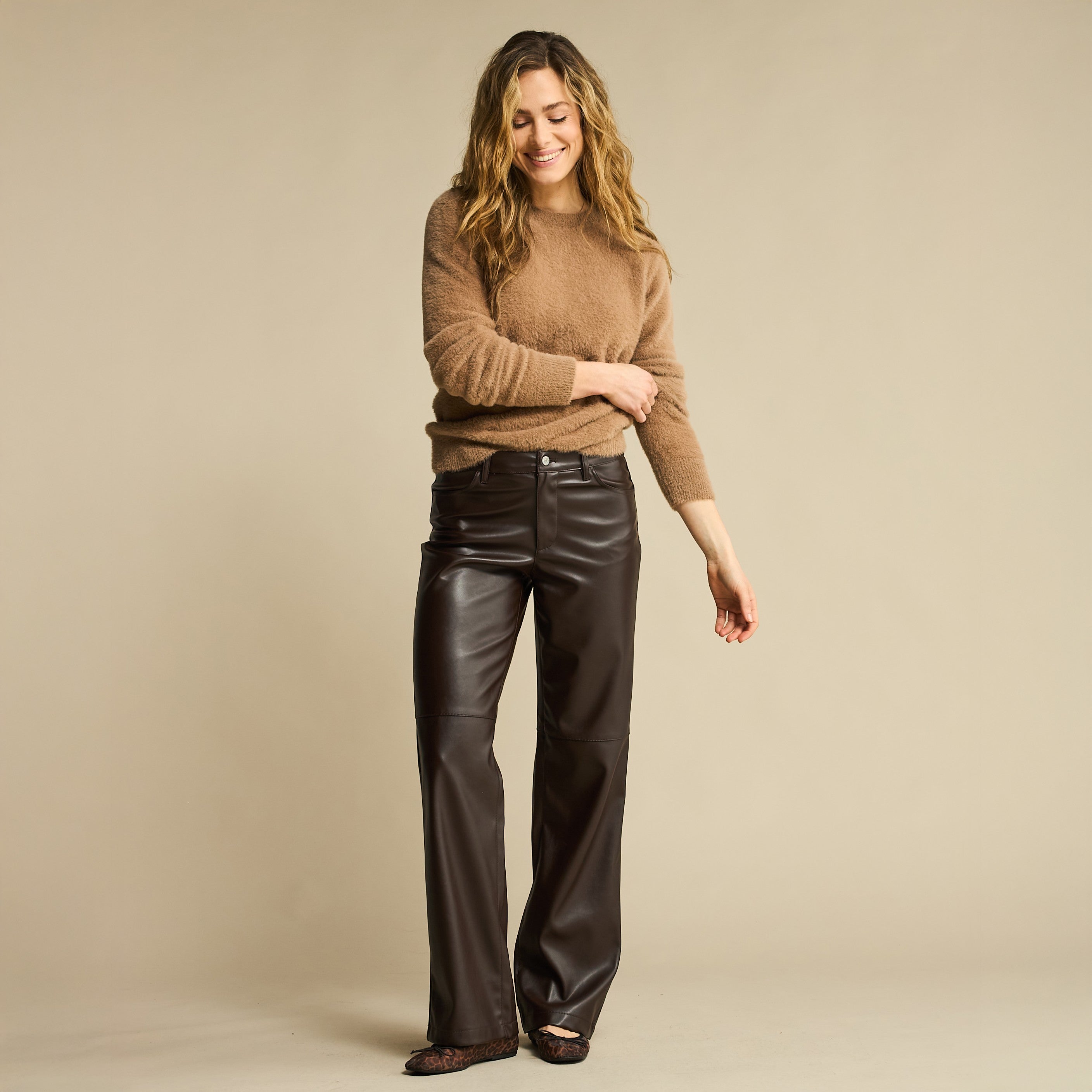 Colette Faux Leather Trousers - Brown