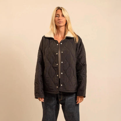 Columbus Fleece Lined Collared Quilt Jacket - Black