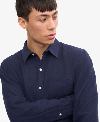 Organic Flannel Shirt - Navy Blue