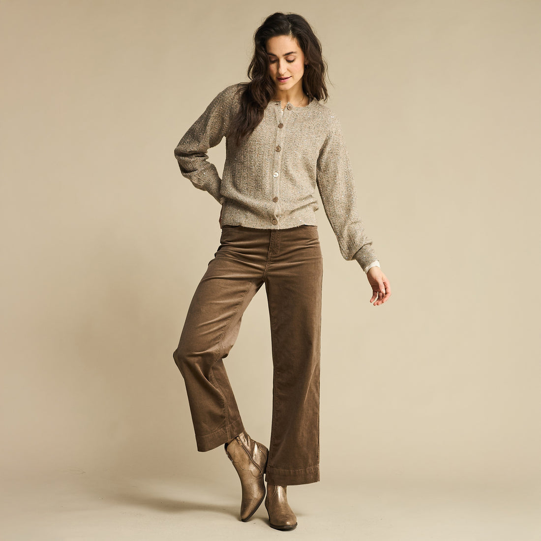 Conny Shiny Cord Inseam Trousers - Warm Taupe