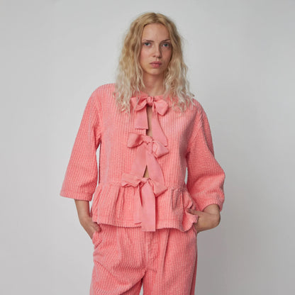 Corduroy Bow Blouse - Amazing Pink