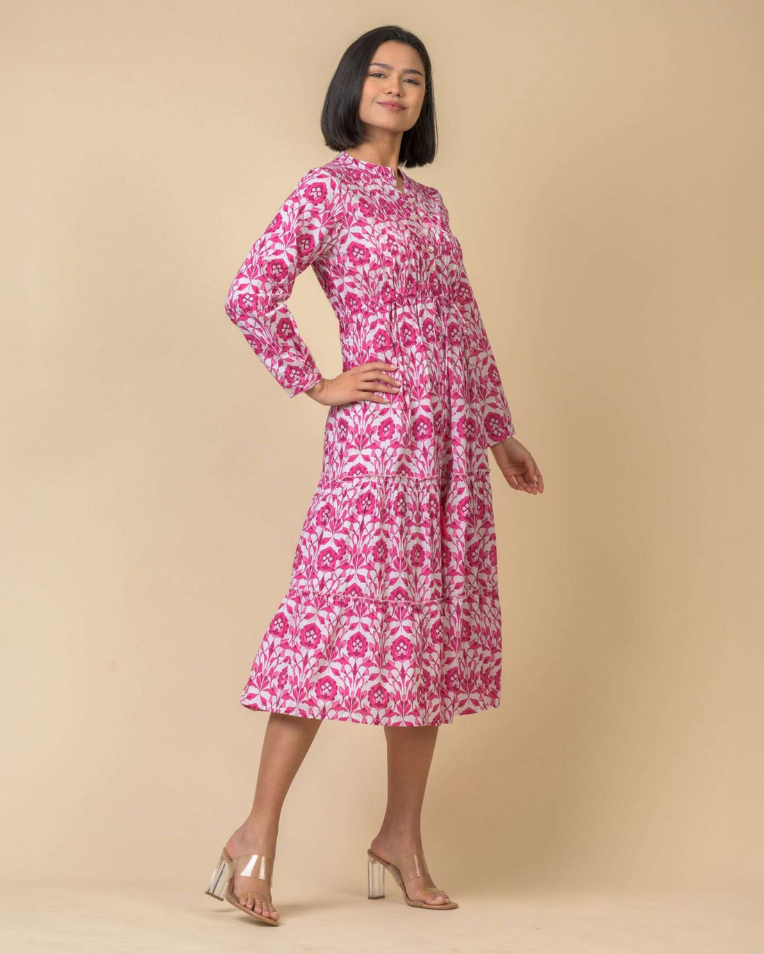 Corfu Long Sleeve Cotton Dress - Tasmin Pink