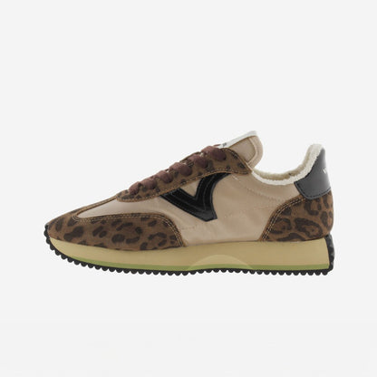 Cosmos Nylon Animal Print Trainer - Chocolate