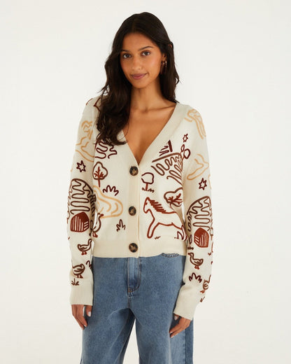 Countryside Cornelli Knit Cardigan - Off-White