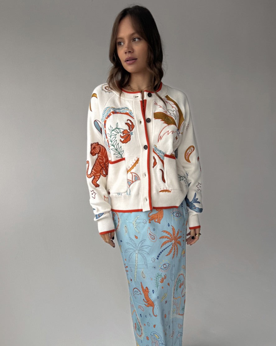 Cream Cheryl Cardigan In Tigress Print - Cream
