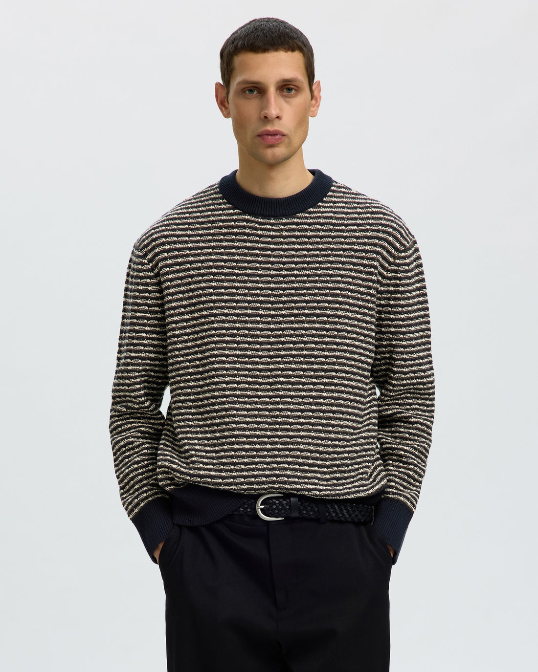 Darrell Long Sleeve Structure Crew Neck - Sky Captain/Turkish Coffee/Oatmeal