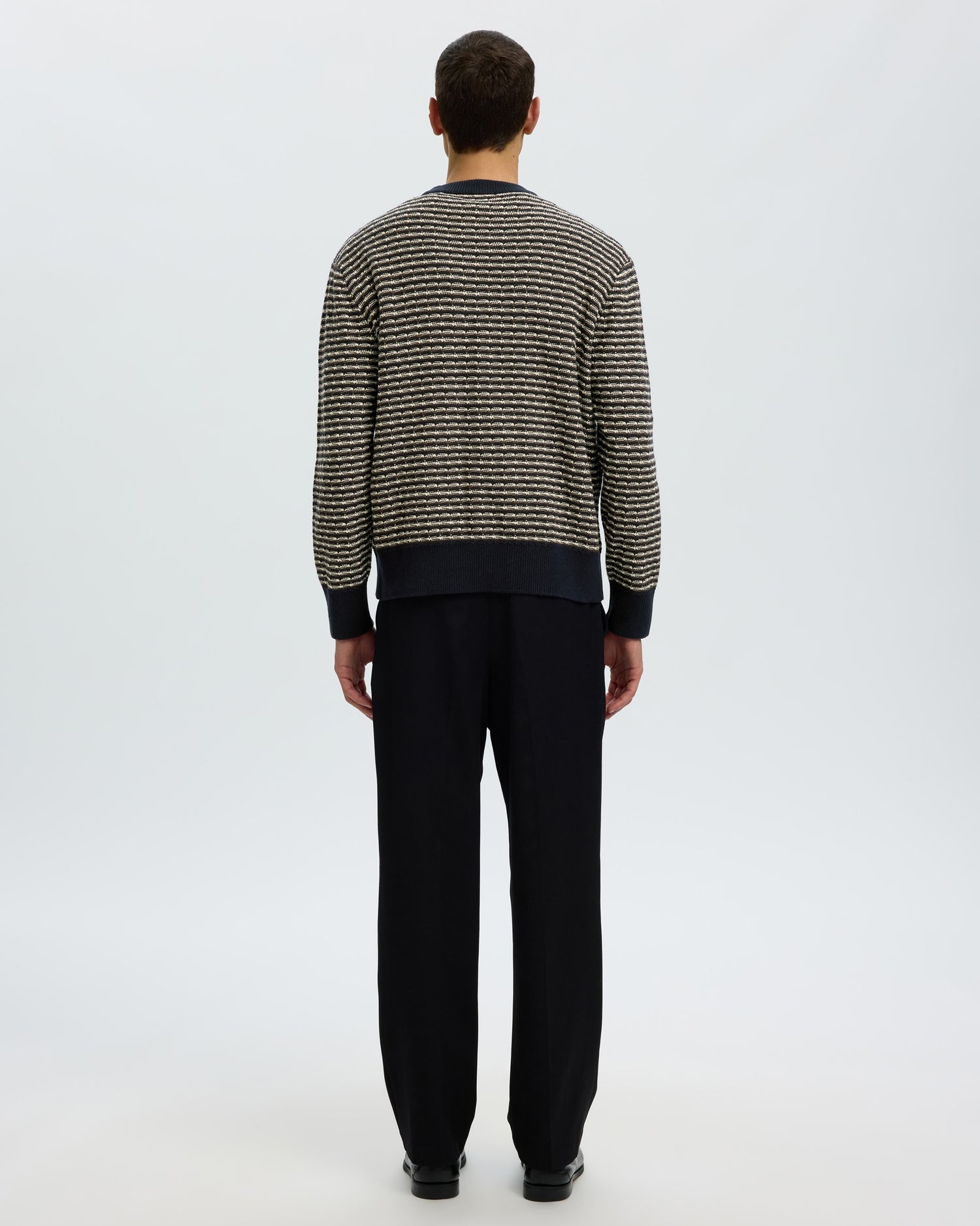 Darrell Long Sleeve Structure Crew Neck - Sky Captain/Turkish Coffee/Oatmeal