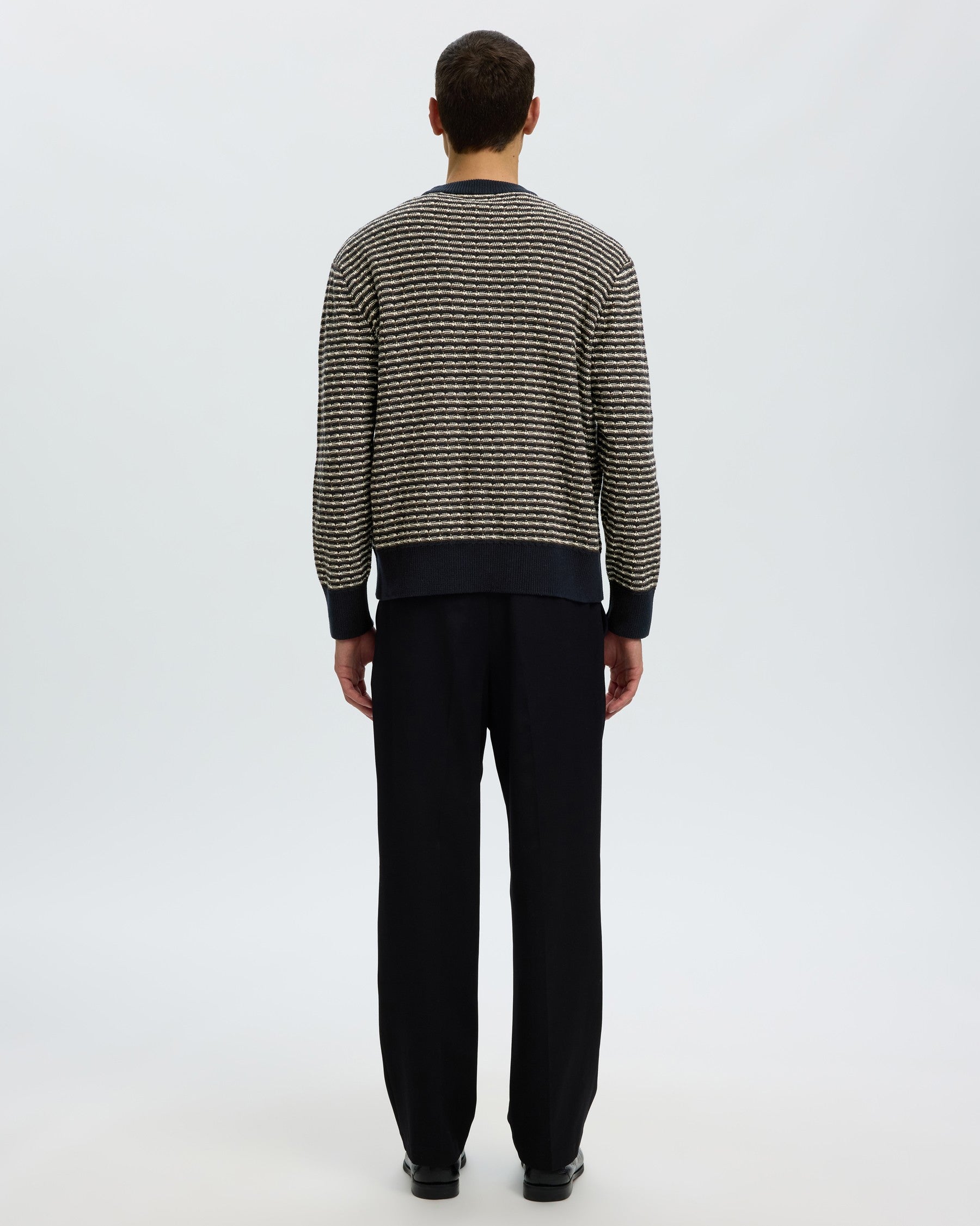 Darrell Long Sleeve Structure Crew Neck - Sky Captain/Turkish Coffee/Oatmeal