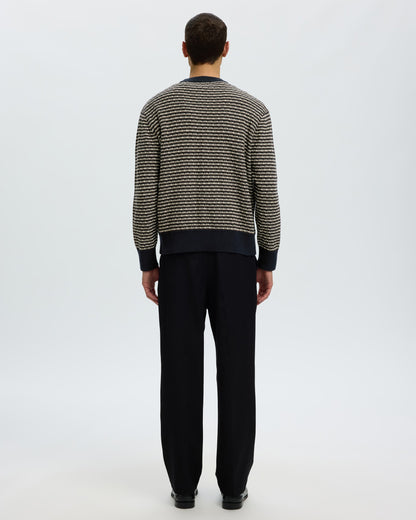 Darrell Long Sleeve Structure Crew Neck - Sky Captain/Turkish Coffee/Oatmeal
