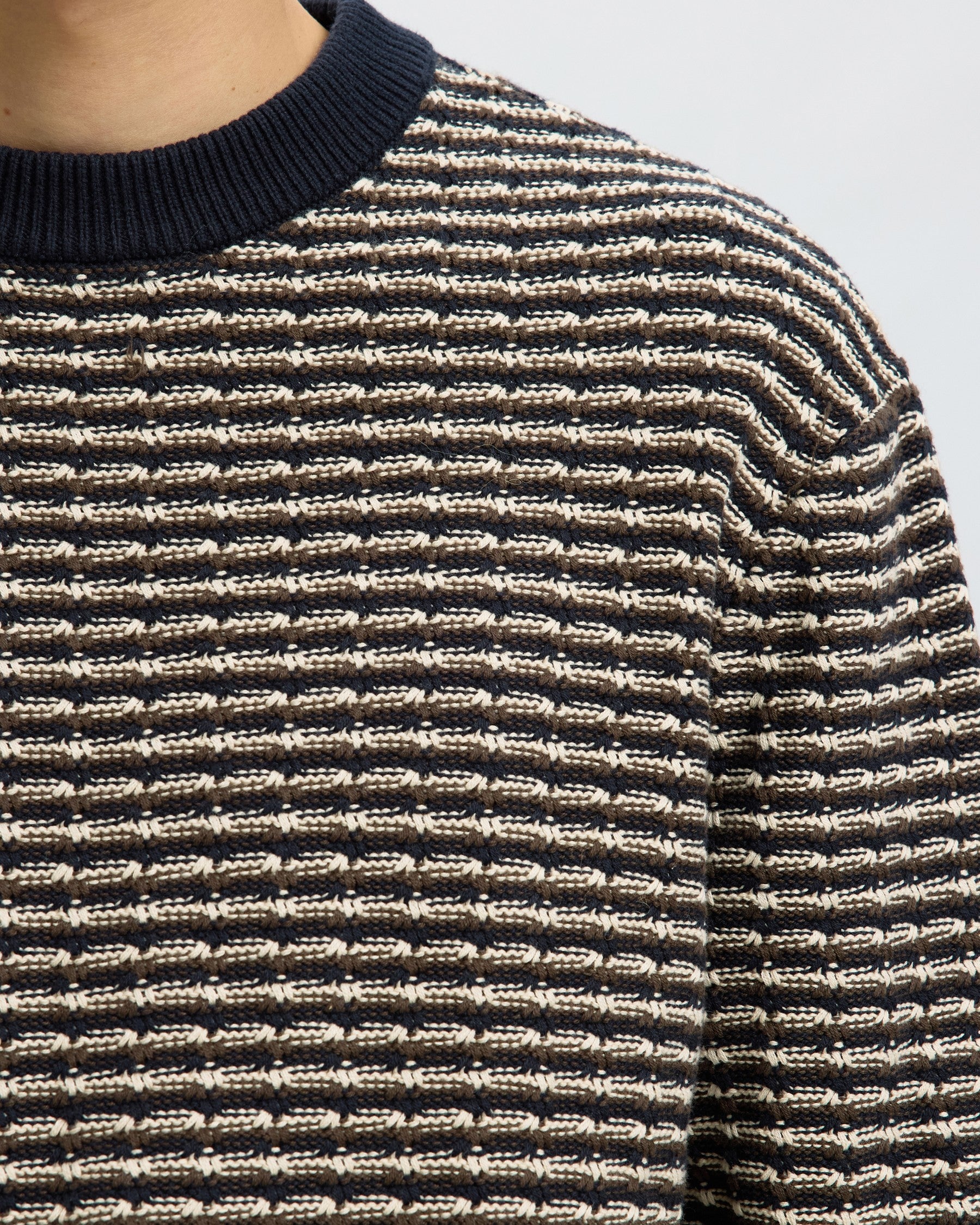 Darrell Long Sleeve Structure Crew Neck - Sky Captain/Turkish Coffee/Oatmeal