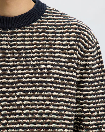 Darrell Long Sleeve Structure Crew Neck - Sky Captain/Turkish Coffee/Oatmeal