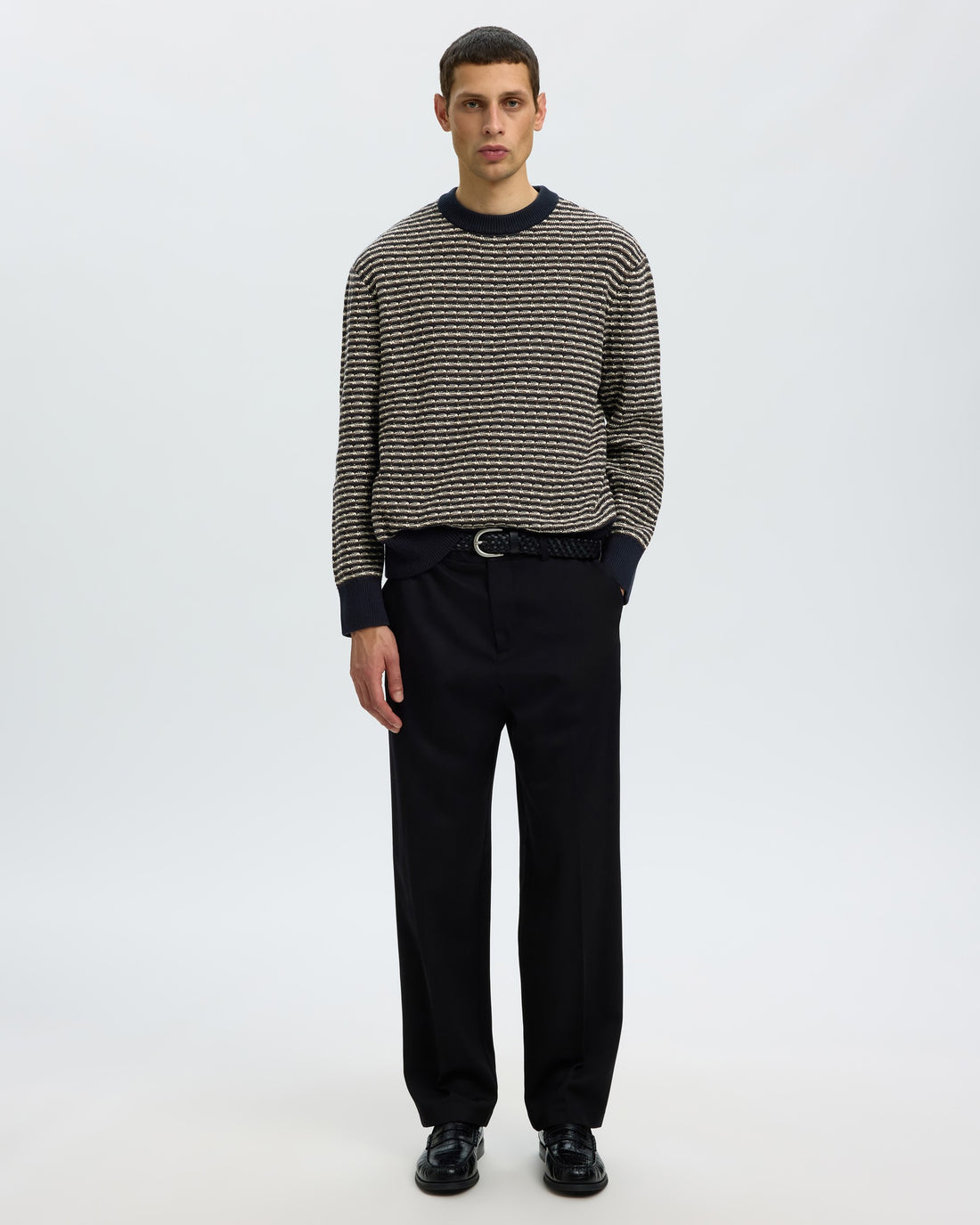 Darrell Long Sleeve Structure Crew Neck - Sky Captain/Turkish Coffee/Oatmeal