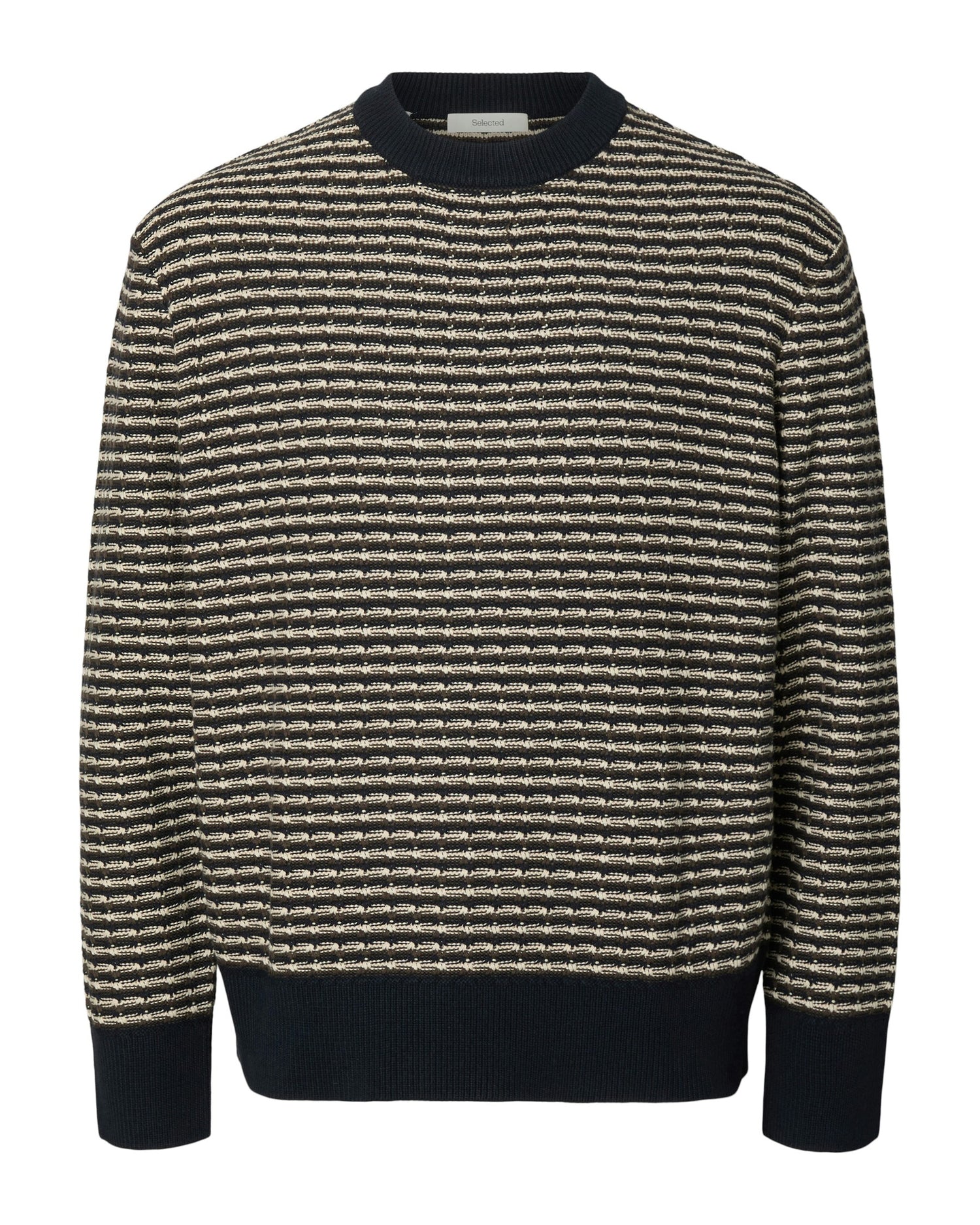 Darrell Long Sleeve Structure Crew Neck - Sky Captain/Turkish Coffee/Oatmeal