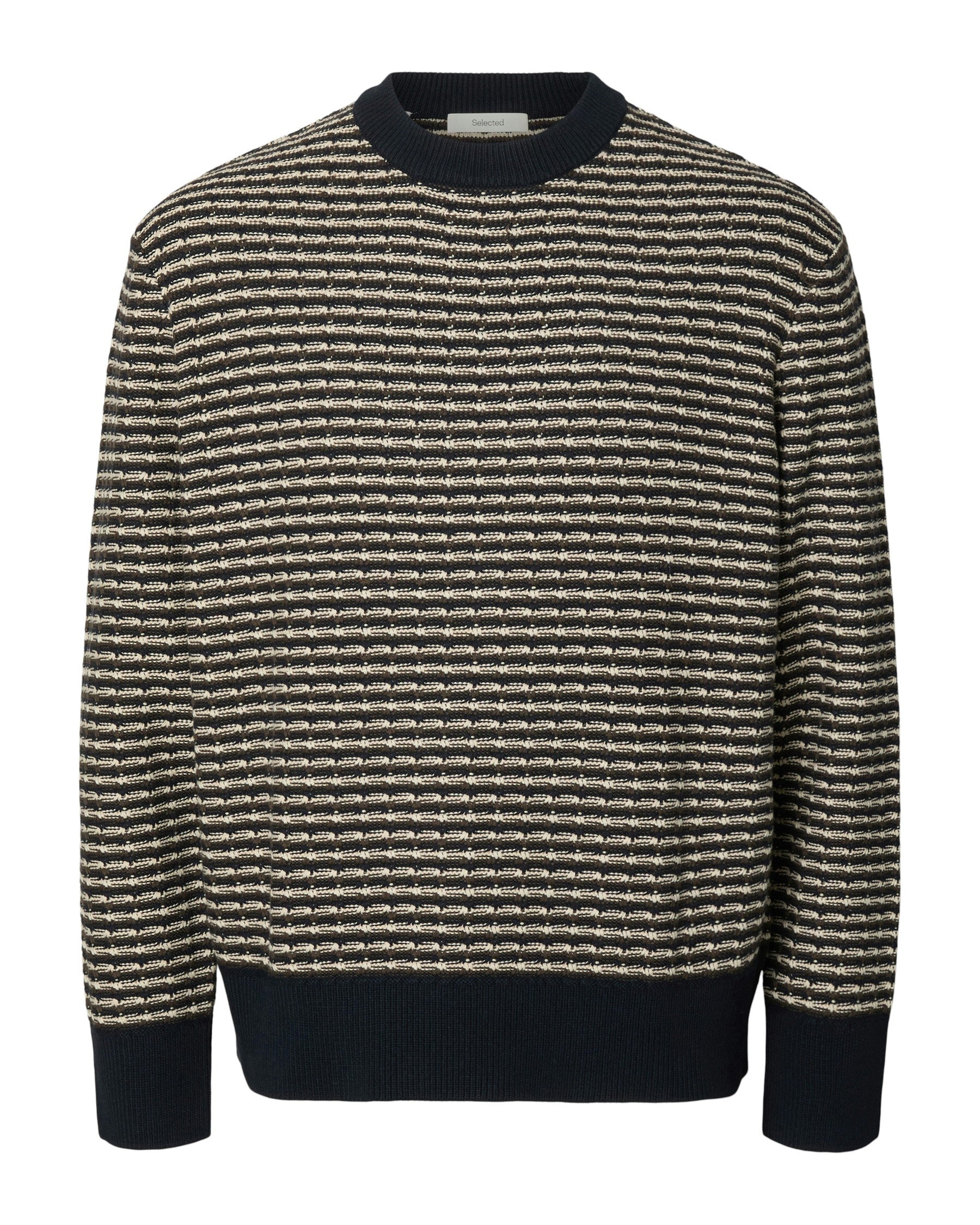 Darrell Long Sleeve Structure Crew Neck - Sky Captain/Turkish Coffee/Oatmeal
