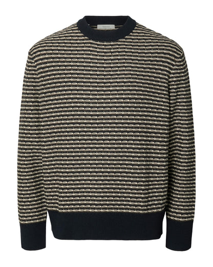 Darrell Long Sleeve Structure Crew Neck - Sky Captain/Turkish Coffee/Oatmeal