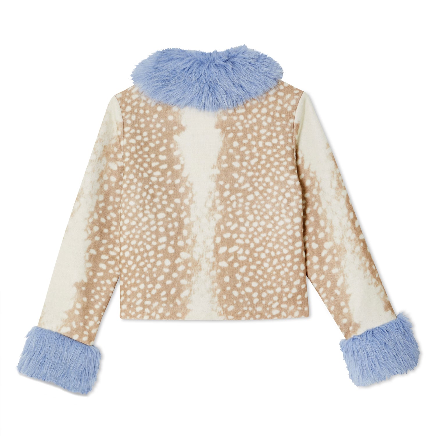 Deer Print Jacket With Blue Fur Trims - Beige