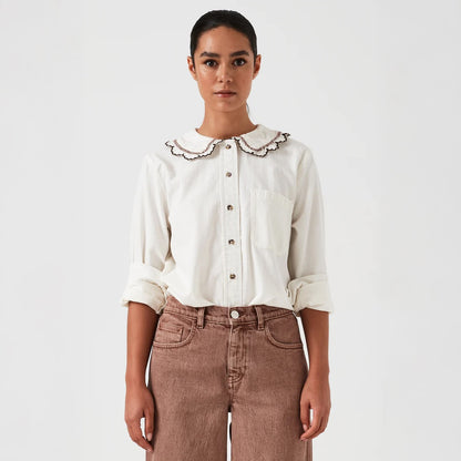 Delilah Blouse - Ecru With Contrast Denim