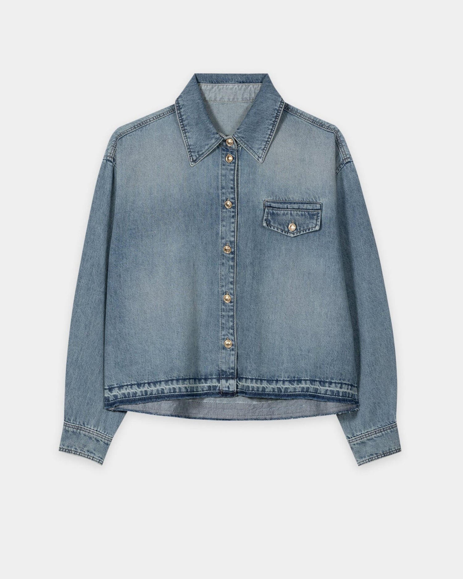 Denim Shirt Raw Hem - Denim