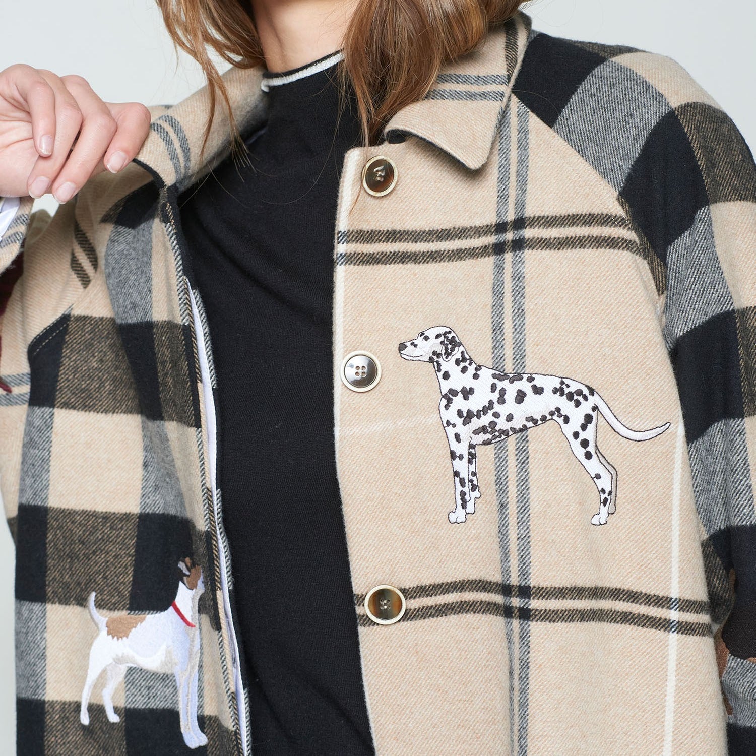 Dog Check Coat - Beige
