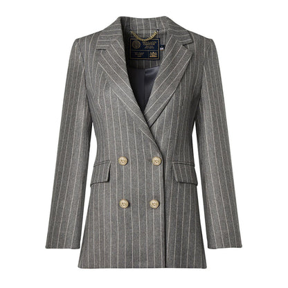 Double Breasted Blazer - Soft Grey Pinstripe