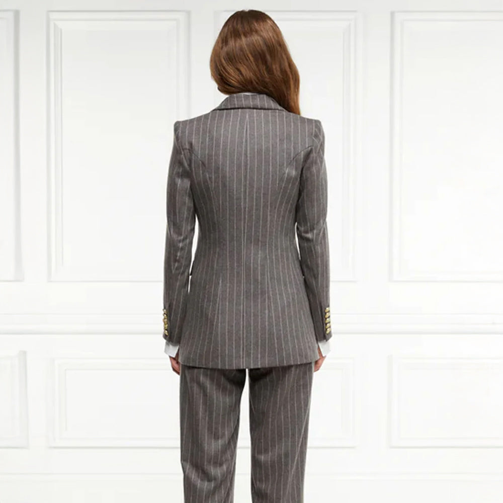 Double Breasted Blazer - Soft Grey Pinstripe