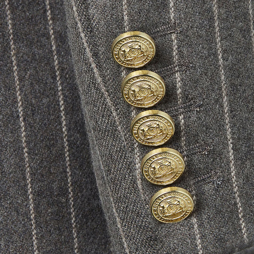 Double Breasted Blazer - Soft Grey Pinstripe